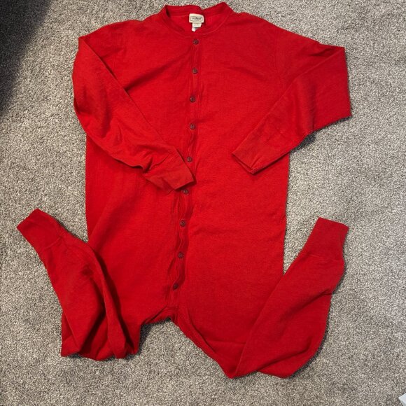 L.L. Bean Unisex Red One Piece Button Up Wool Blend Full Body Suit Size - XL - Picture 2 of 4